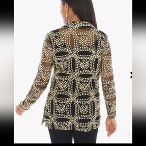 Chico's Travelers Collection Needle Stitch Mesh Gold Button Down Jacket Sz O/S/4